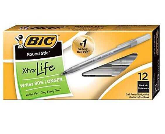 Pluma Bic Roundstic C/Tapa 0.7 Mm Negro C/12Pz