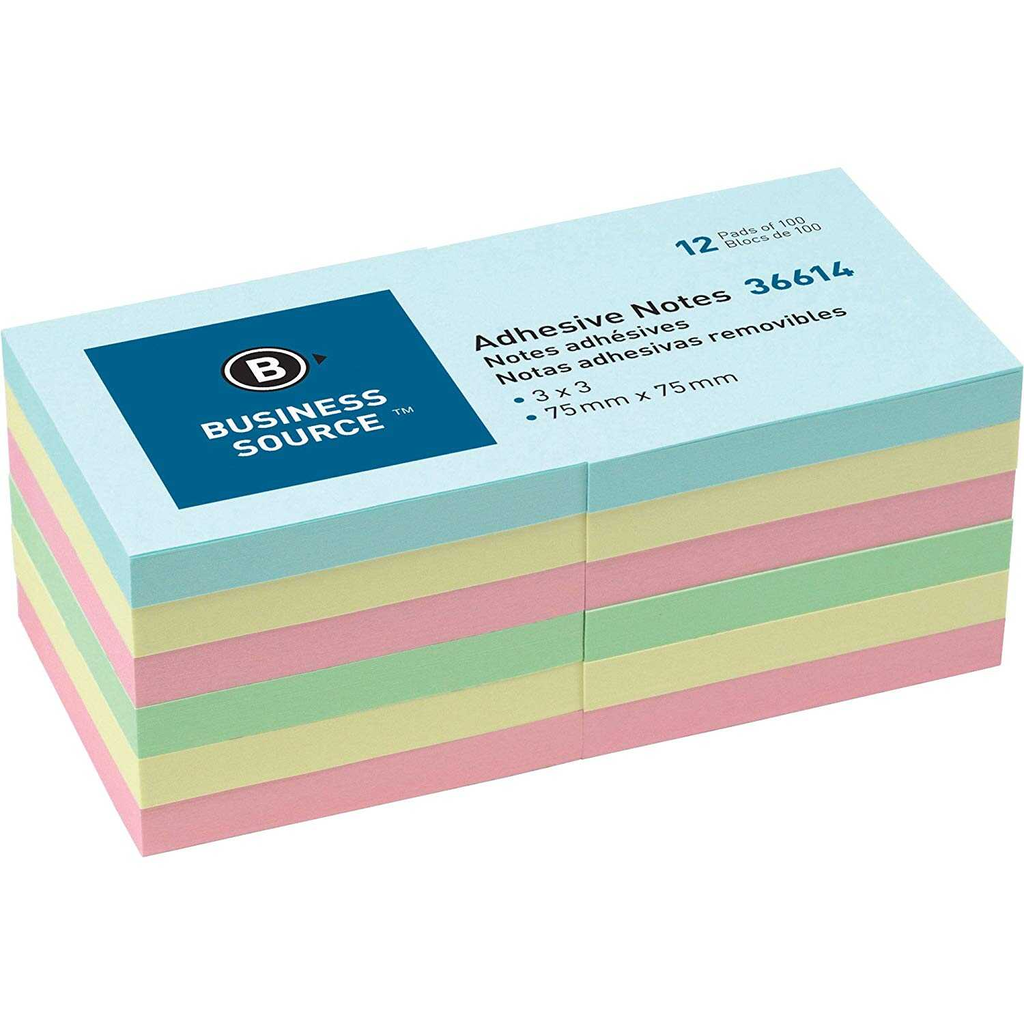 Bsn36614 Notes,Adhes,3"X3",Asst 12/Pk