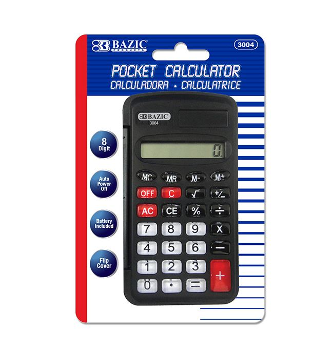 Bazic 8-Digit Pocket Size Calculator W/ Flip Cover