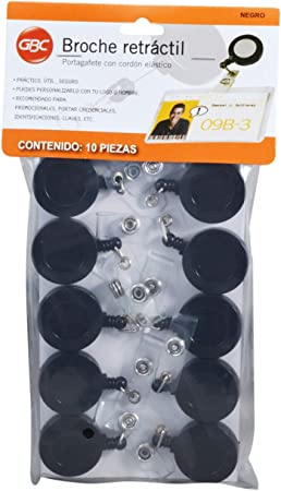 Broche Gbc Retractil Tipo Yoyo Negro C/10Pz