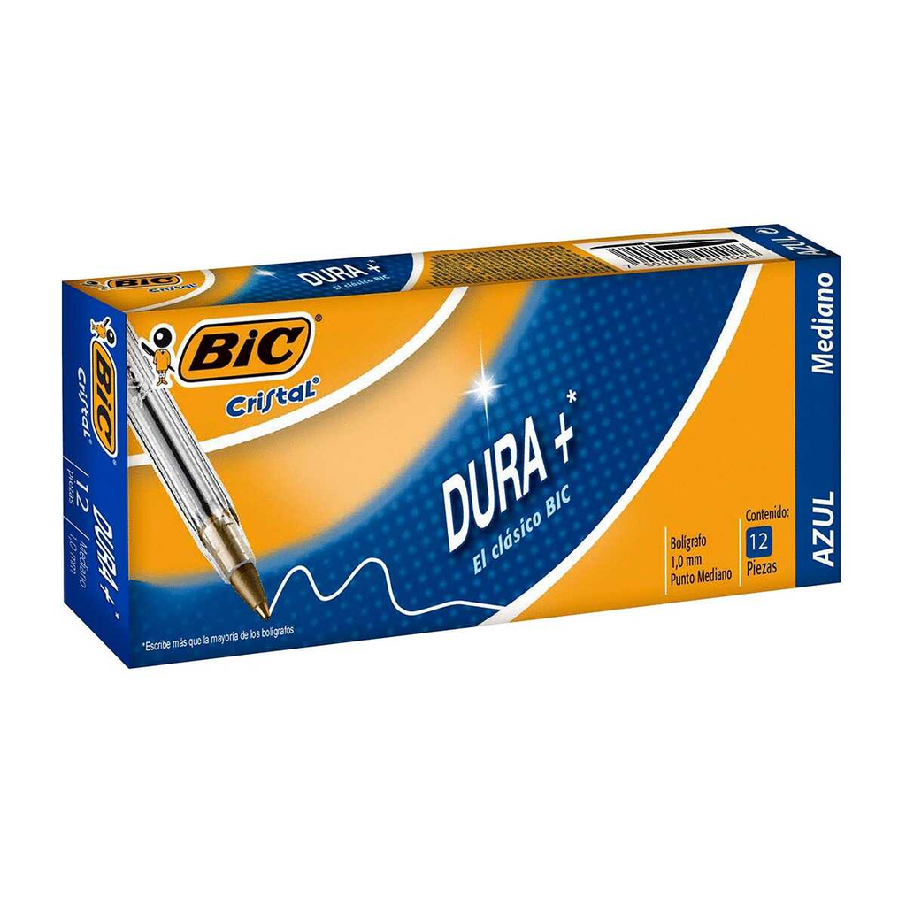 Pluma Bic Clasica Cristal C/Tapa .7Mm Punto Medio Azul C/12Pz