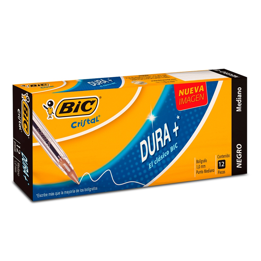 Pluma Bic Clasica Cristal C/Tapa .7Mm Punto Medio  Negro C/12Pz