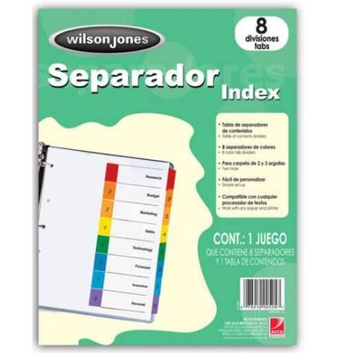 Separador Wilson Jones T/C Blanco 1-8 Ceja Multicolor 