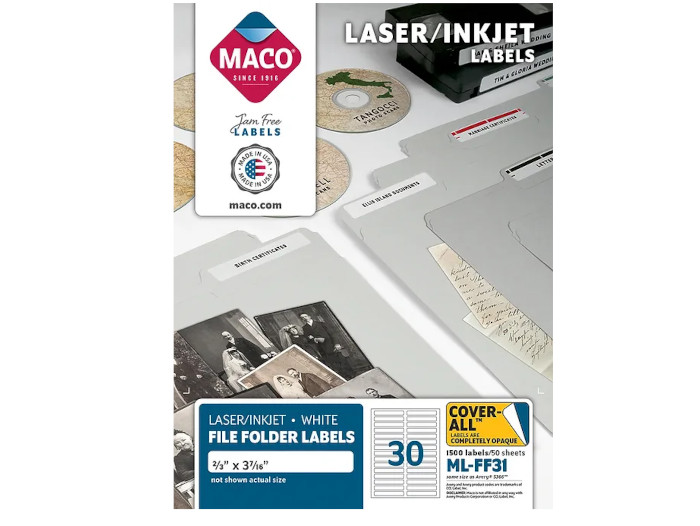 Etiqueta Maco Laser-Inkj Para Folder Blanco C/1500Pz