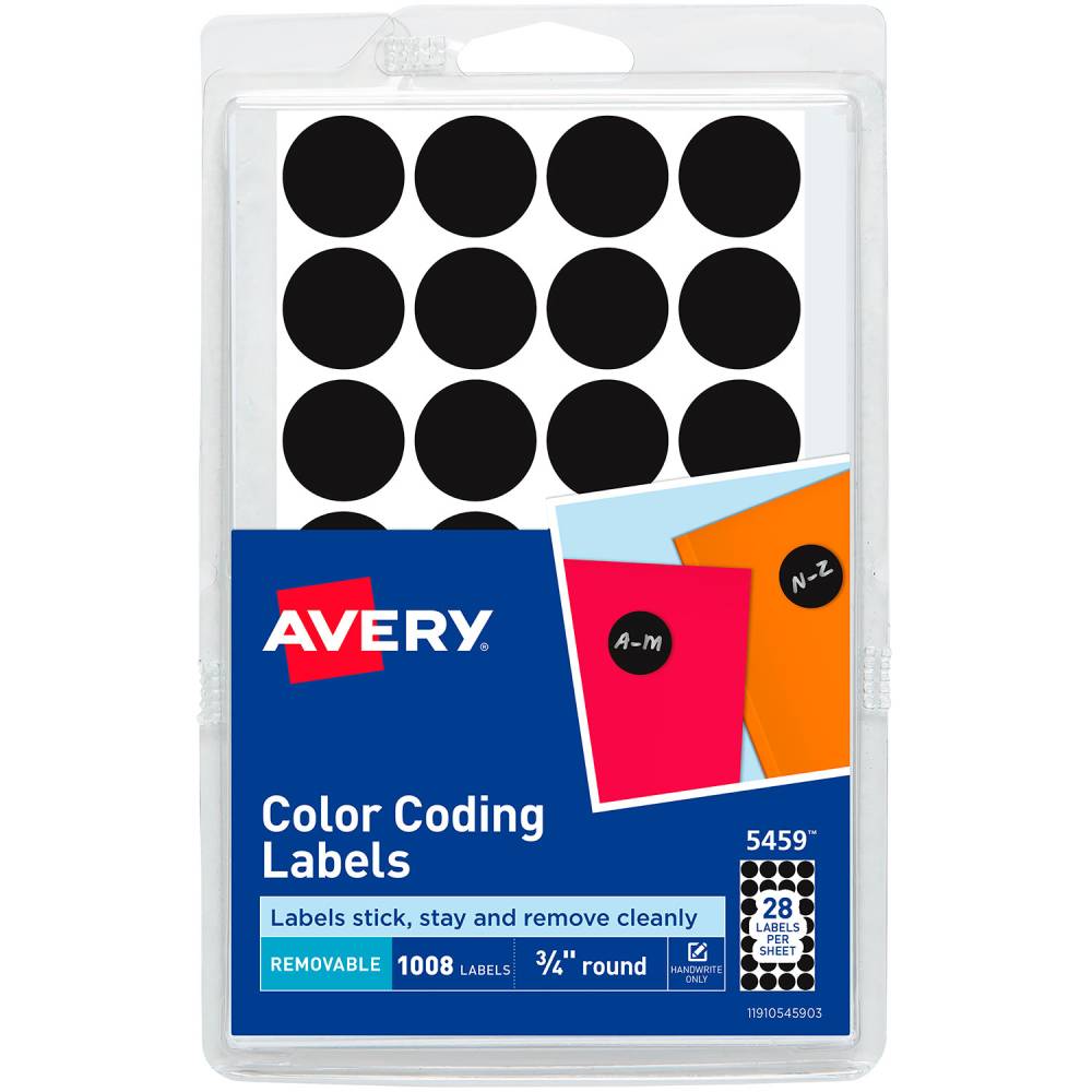 Etiqueta Avery Redonda 3/4" Negro C/1008Pz