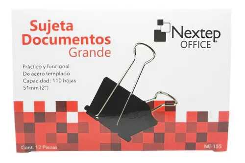 Broche Binder Clip Nextep Grande 2"Ancho 1"Capacidad C/12Pz