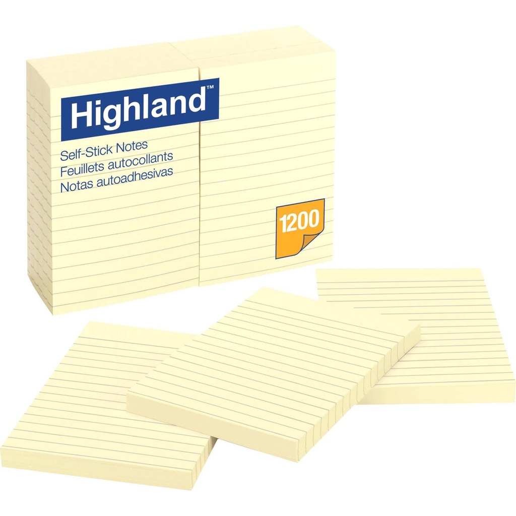 Notas Papel C/Adhesivo Highland 4X6" Rayado Amarillo 