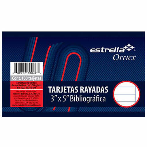 Tarjeta De Carton Estrella Index 3X5" Raya Blanco C/100Pz