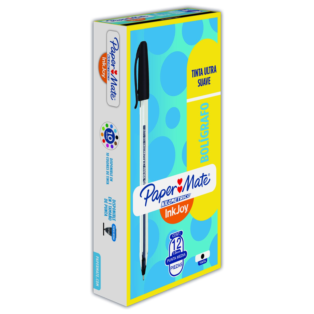 Pluma Papermate Kilometrico Economico C/Tapa 1.0Mm Negro C/12 Pz
