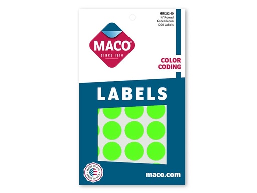 [MACMR121210] Etiqueta Maco Redonda 3/4" Verde Fluorescente C/1000Pz