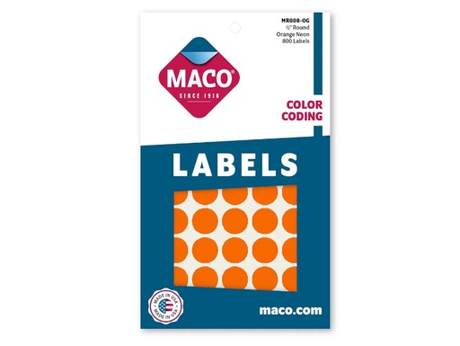 [MACMR808OG] Etiqueta Maco Redonda 1/2" Naranja Fluorescente C/800Pz