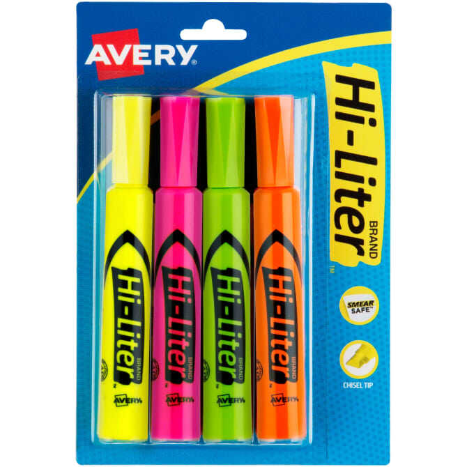 Marcador Avery Hi-Liter Fluorescente 4 Colores
