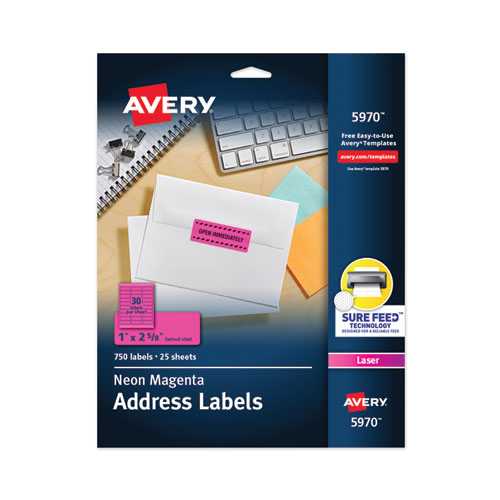 Etiqueta Avery Laser 1X2-5/8 Magenta C/750Pz