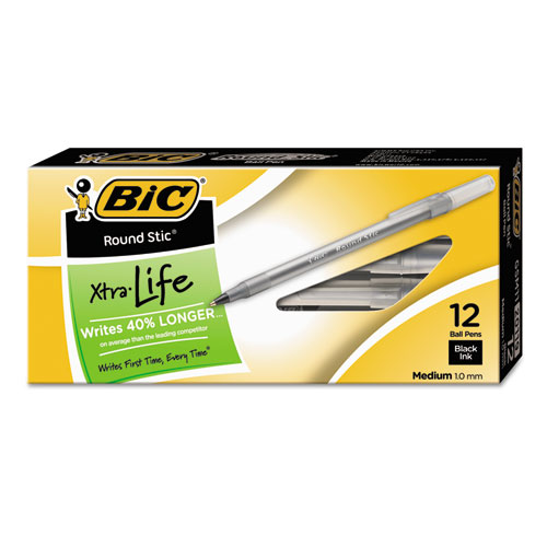 Pluma Bic Roundstic C/Tapa 1.0Mm Punto Medio Negro C/12Pz