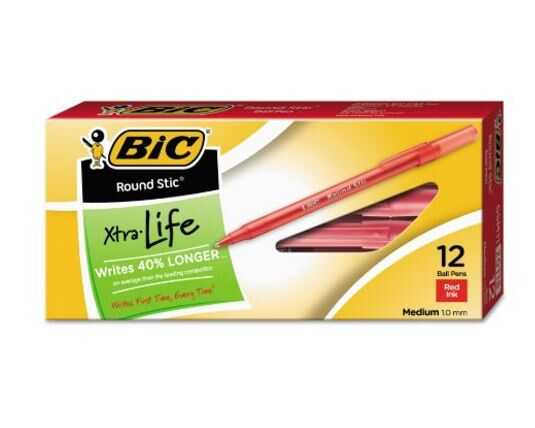 Pluma Bic Roundstic C/Tapa 1.0Mm Punto Medio Rojo C/12Pz