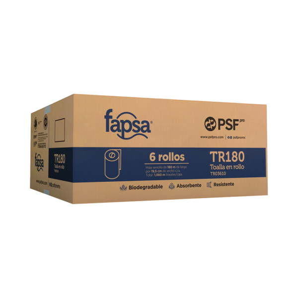Toalla Fapsa De Rollo Para Manos 180M Blanco C/6Pz