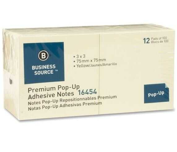 Bsn16454 Notes,Adhesive,Popup, 3" X 3",Yel
