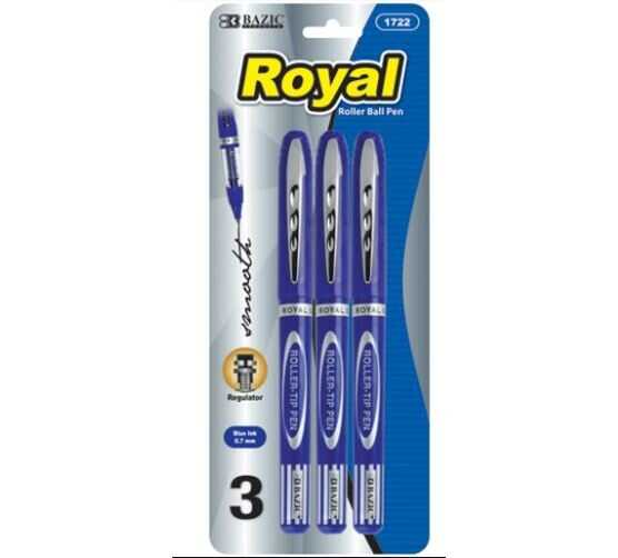 Pluma Bazic Rollerball C/Tapon Azul C/3Pz