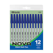 Bazic Nova Blue Color Stick Pen (12/Pack)