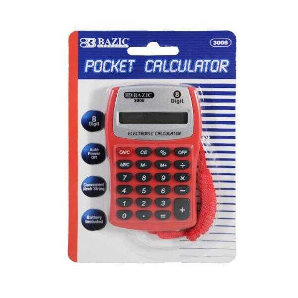 Calculadora Bolsillo Bazic C/Cordon Bateria 8 Digitos