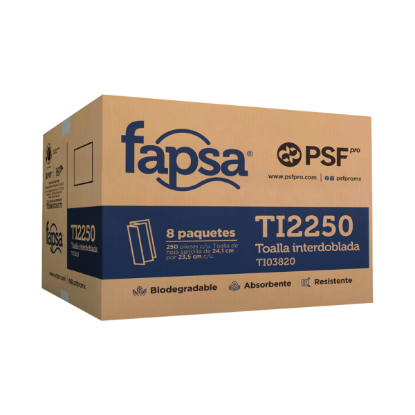 Toalla Fapsa Interdoblada 250 Hojas Blanco C/8Pz
