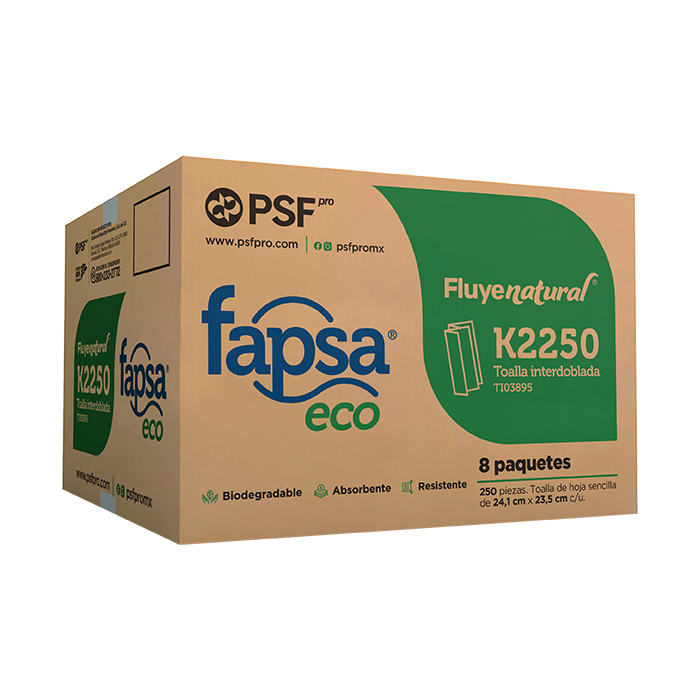 Toalla Fapsa Interdoblada Eco K2250 250 Hojas Café C/8Pz