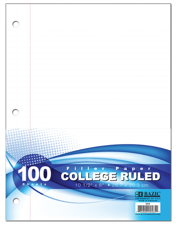 Papel Bond Bazic T/C Para Carpeta 3 Hoyos Raya 100 Hojas