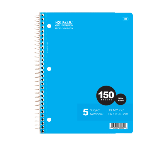 Cuaderno Profesional Bazic Espiral Raya 5 Divisiones 150 Hojas