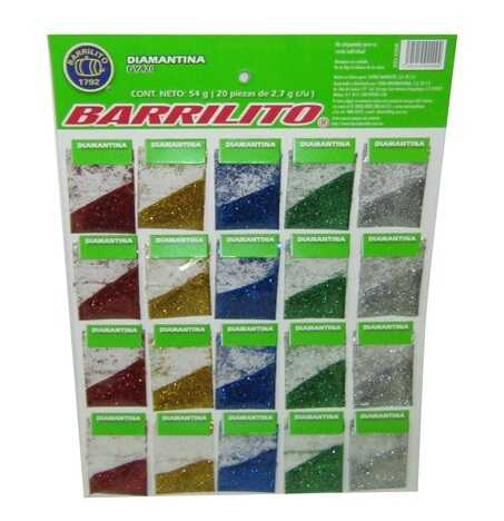 Diamantina Fina Barrilito Sobre En Exhibidor Surtido C/20Pz