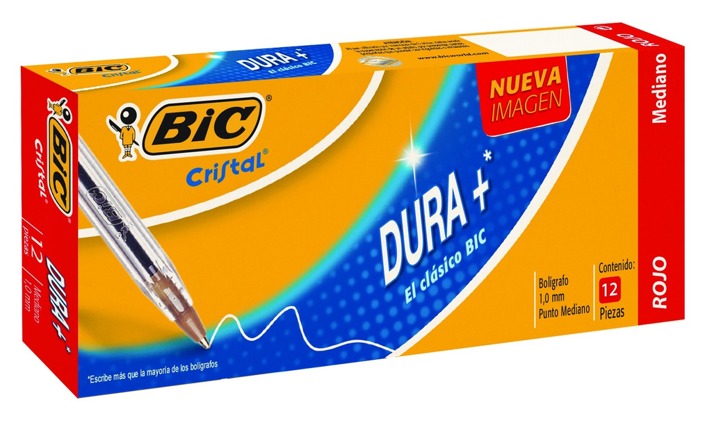 Pluma Bic Clasica Cristal C/Tapa 1.0 Mm Rojo C/12Pz