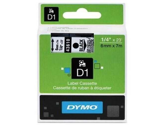 Dy D1 0.25"X23' 6Mmx7M Blk/Clr Tape