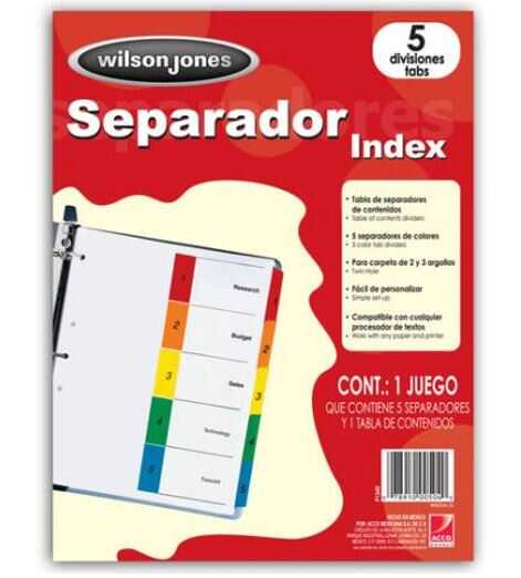 Separador Wilson Jones T/C Blanco 1-5 Ceja Multicolor 