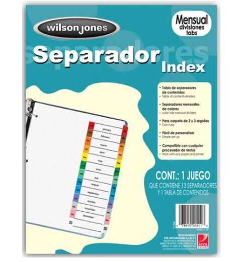 Separador Wilson Jones T/C Blanco Enero - Diciembre Ceja Multicolor 