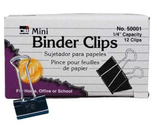 Broche Binder Charles Leonard Clip Mini 9/16"Ancho 1/4"Capacidad C/12Pz