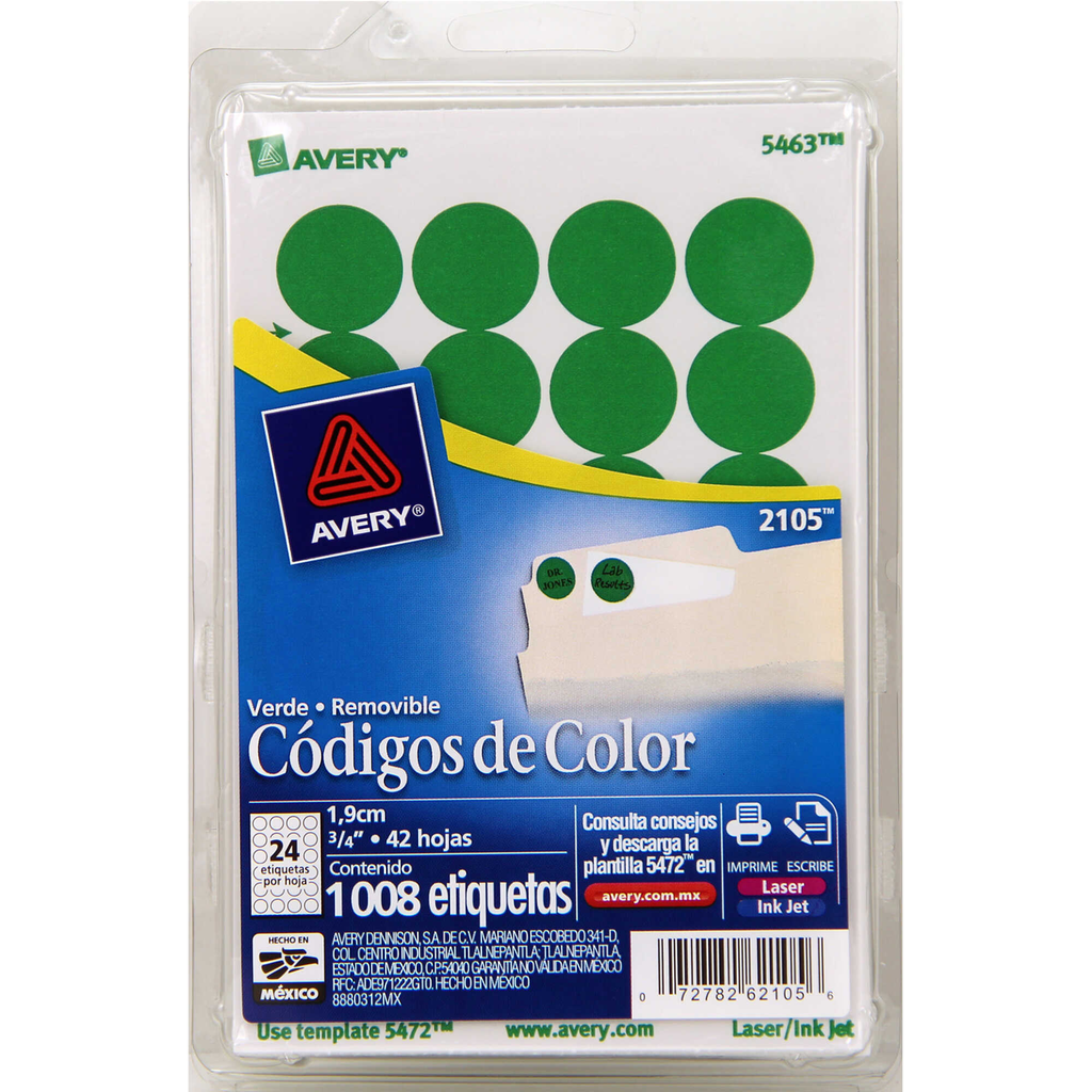 Etiqueta Avery Redonda 3/4" Verde C/1008Pz