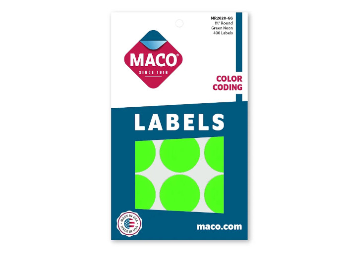 Etiqueta Maco Redonda 1-1/4" Verde Fluorescente C/400Pz