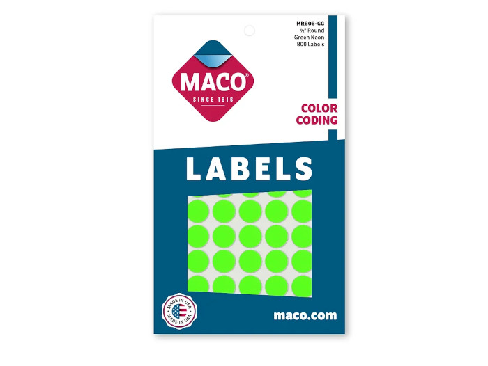 Etiqueta Maco Redonda 1/2" Verde Fluorescente C/800Pz