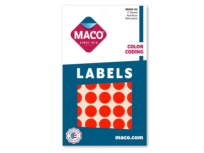 Etiqueta Maco Redonda 1/2" Rojo Fluorescente C/800Pz