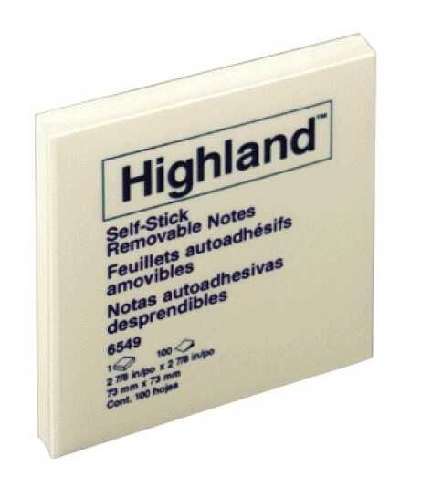 Notas Papel C/Adhesivo Highland 3X3" Amarillo 