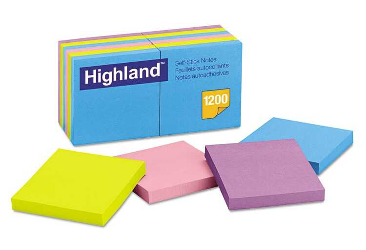Notas Papel C/Adhesivo Highland 3X3" Brilloso Surtido C/12Pz