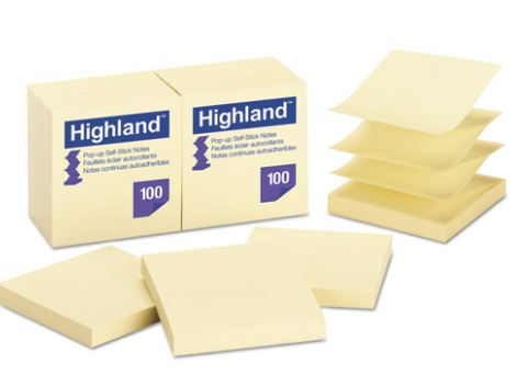 Notas Papel C/Adhesivo Highland 3X3" Para Despachador Highland Amarillo 