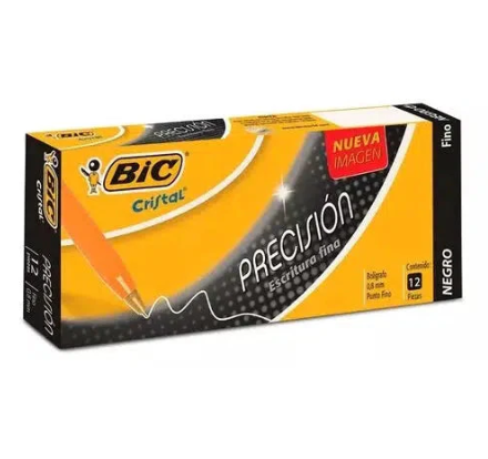 Pluma Bic Contabilidad Amarilla C/Tapa .7Mm Punto Fino Negra C/12Pz