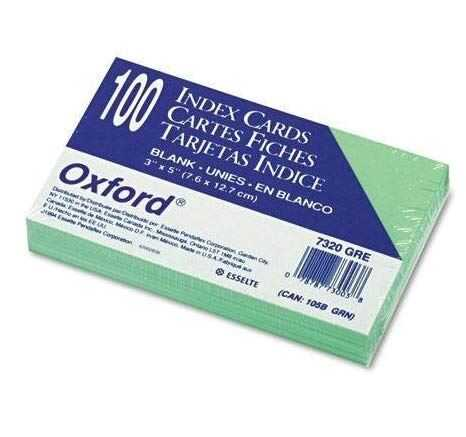 Tarjetas Oxford Carton 3X5 Verde C/100Pz