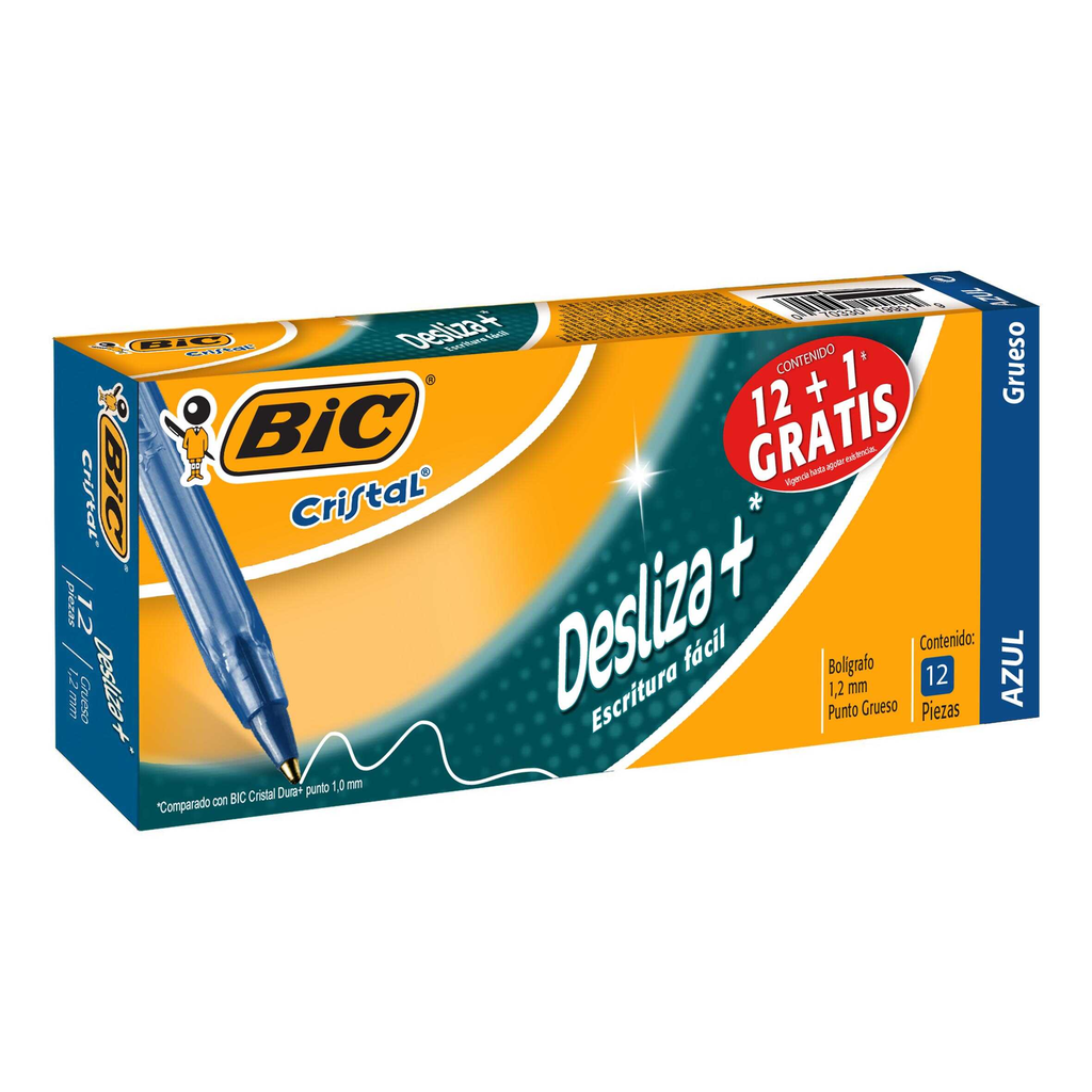 Pluma Bic Cristal 1.2 Mm A Zul C/12 + 1Pieza