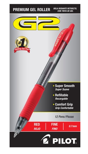 Pluma Pilot G2 Gel Rolbal Retractil 0.7 Mm Rojo