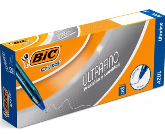 Pluma Bic Cristal .7Mm Punto Fino Azul C/12Pz