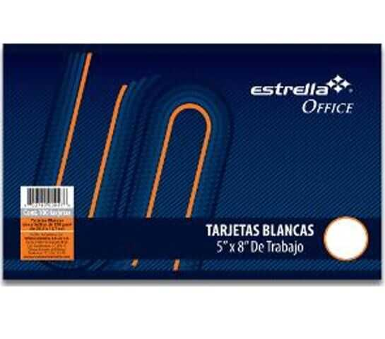 Tarjeta De Carton Estrella Index 5X8" Blanco C/100Pz