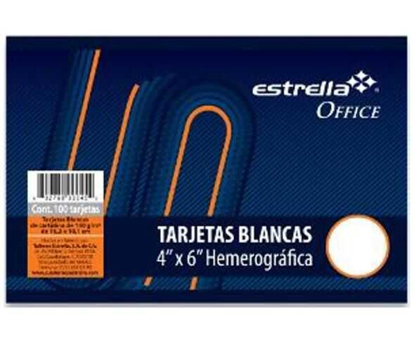 Tarjeta De Carton Estrella Index 4X6" Blanco C/100Pz