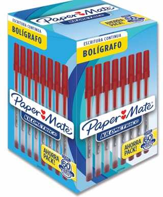Pluma Papermate Kilometrico C/Tapa Punto Medio Rojo C/60Pz