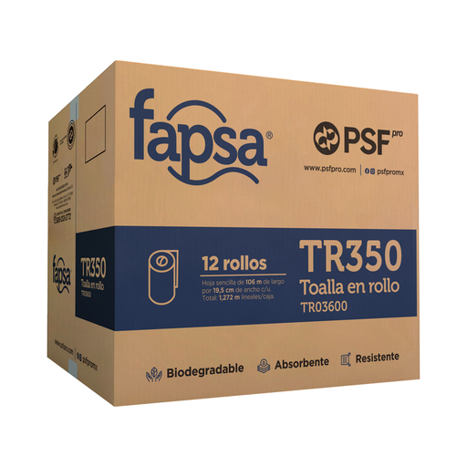 [FPSTR350] Toalla Fapsa De Rollo Para Manos 106M Blanco C/12Pz